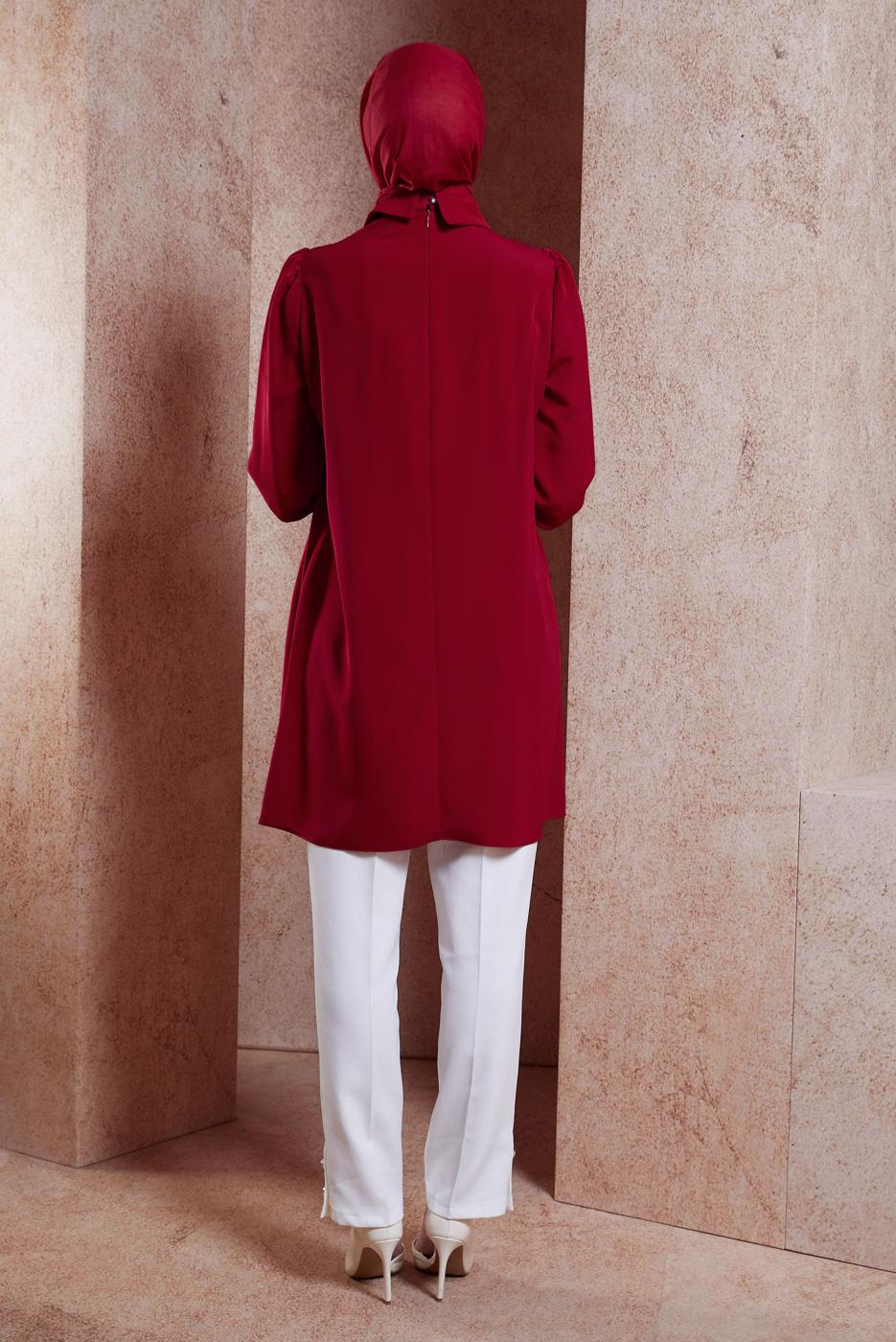 Tesettür giyim BORDO ALVİNA TAŞ DETAYLI TUNİK T 42902