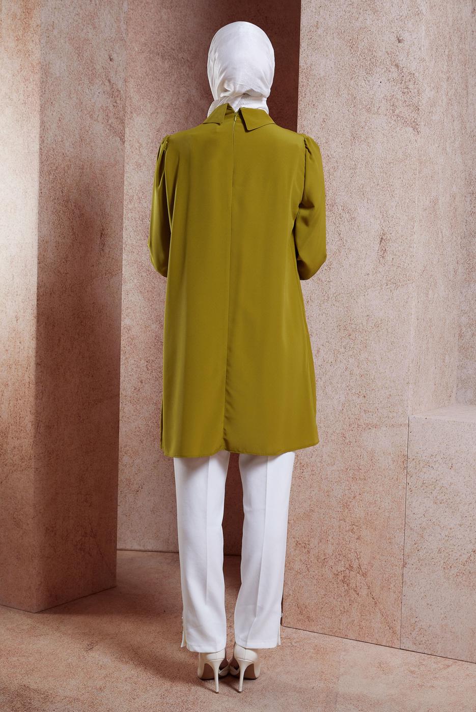 Tesettür giyim YEŞİL ALVİNA TAŞ DETAYLI TUNİK T 42902