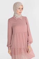Tesettür giyim PUDRA ALVİNA PUANTİYELİ KATLI TUNİK T 42903