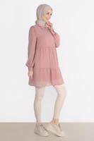 Tesettür giyim PUDRA ALVİNA PUANTİYELİ KATLI TUNİK T 42903