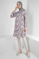 Tesettür giyim BORDO ALVİNA DESENLİ DÜĞMELİ TUNİK T 42904