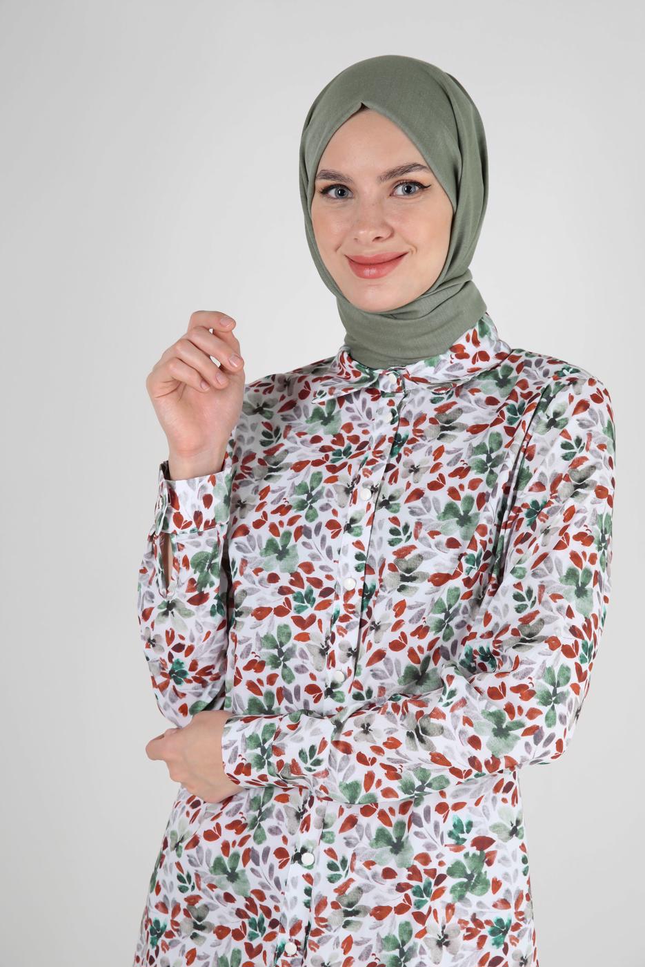 Tesettür giyim BORDO ALVİNA DESENLİ DÜĞMELİ TUNİK T 42904