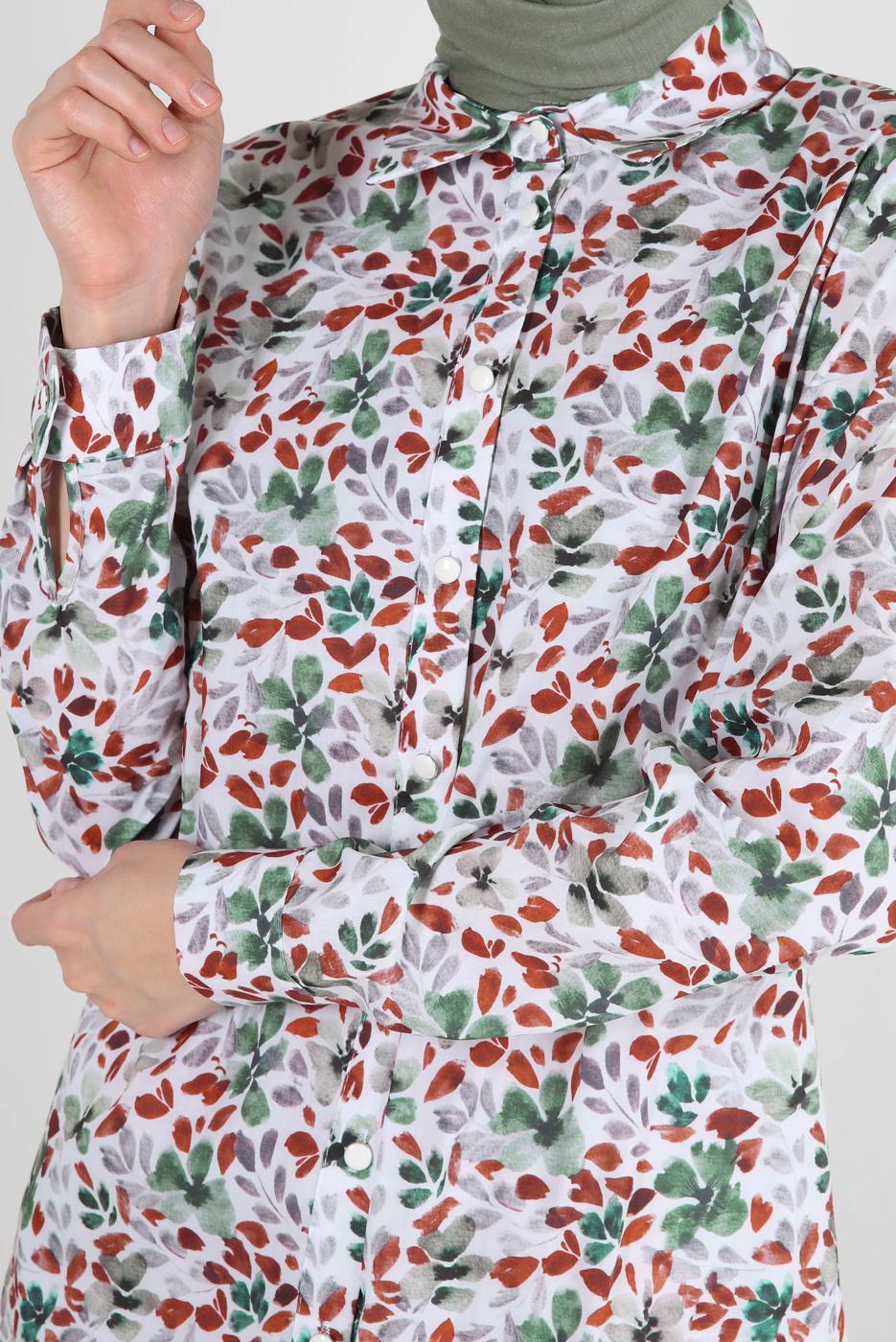 Tesettür giyim BORDO ALVİNA DESENLİ DÜĞMELİ TUNİK T 42904