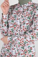 Tesettür giyim BORDO ALVİNA DESENLİ DÜĞMELİ TUNİK T 42904