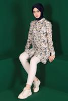 Tesettür giyim SARI ALVİNA DESENLİ DÜĞMELİ TUNİK T 42904