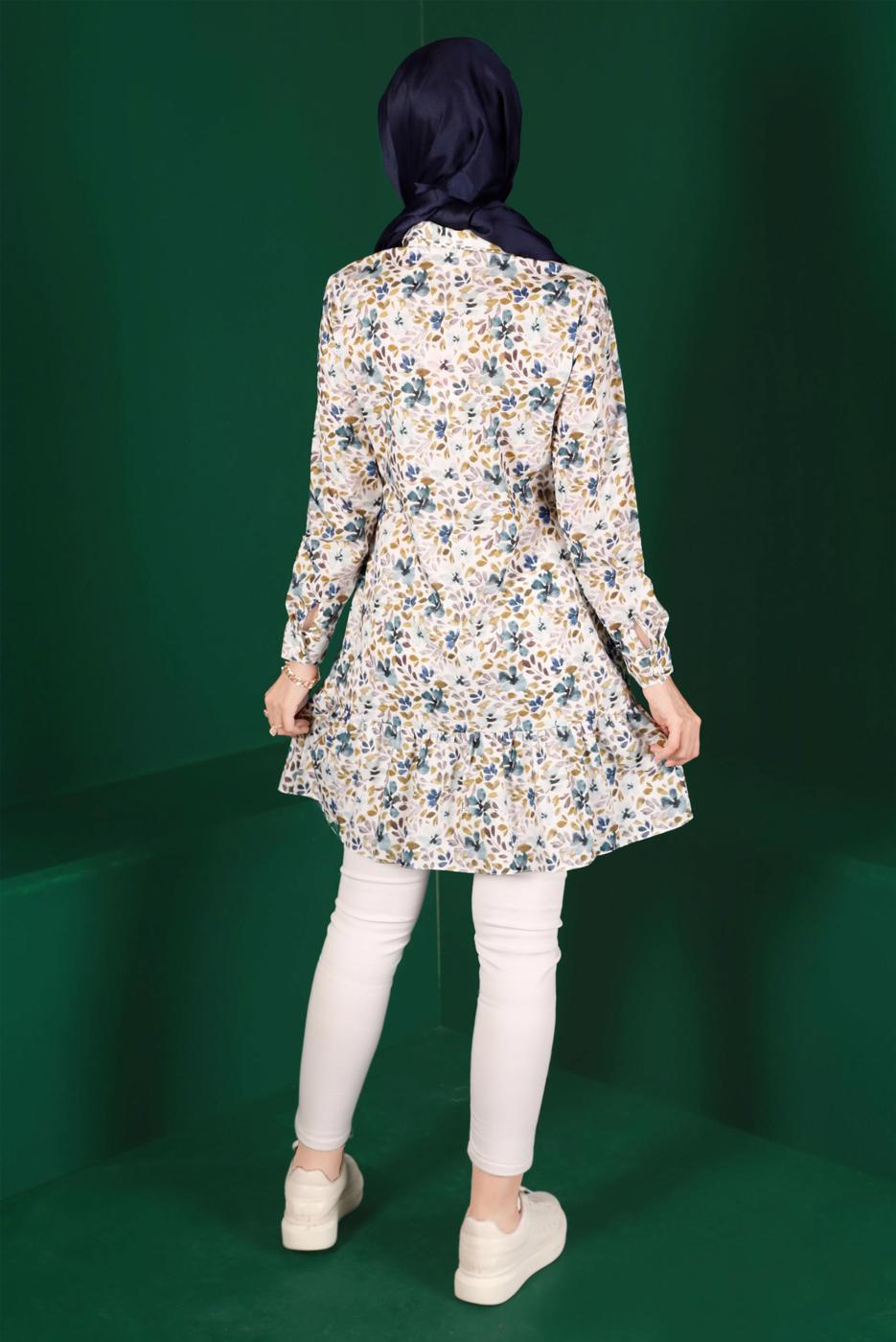 Tesettür giyim SARI ALVİNA DESENLİ DÜĞMELİ TUNİK T 42904