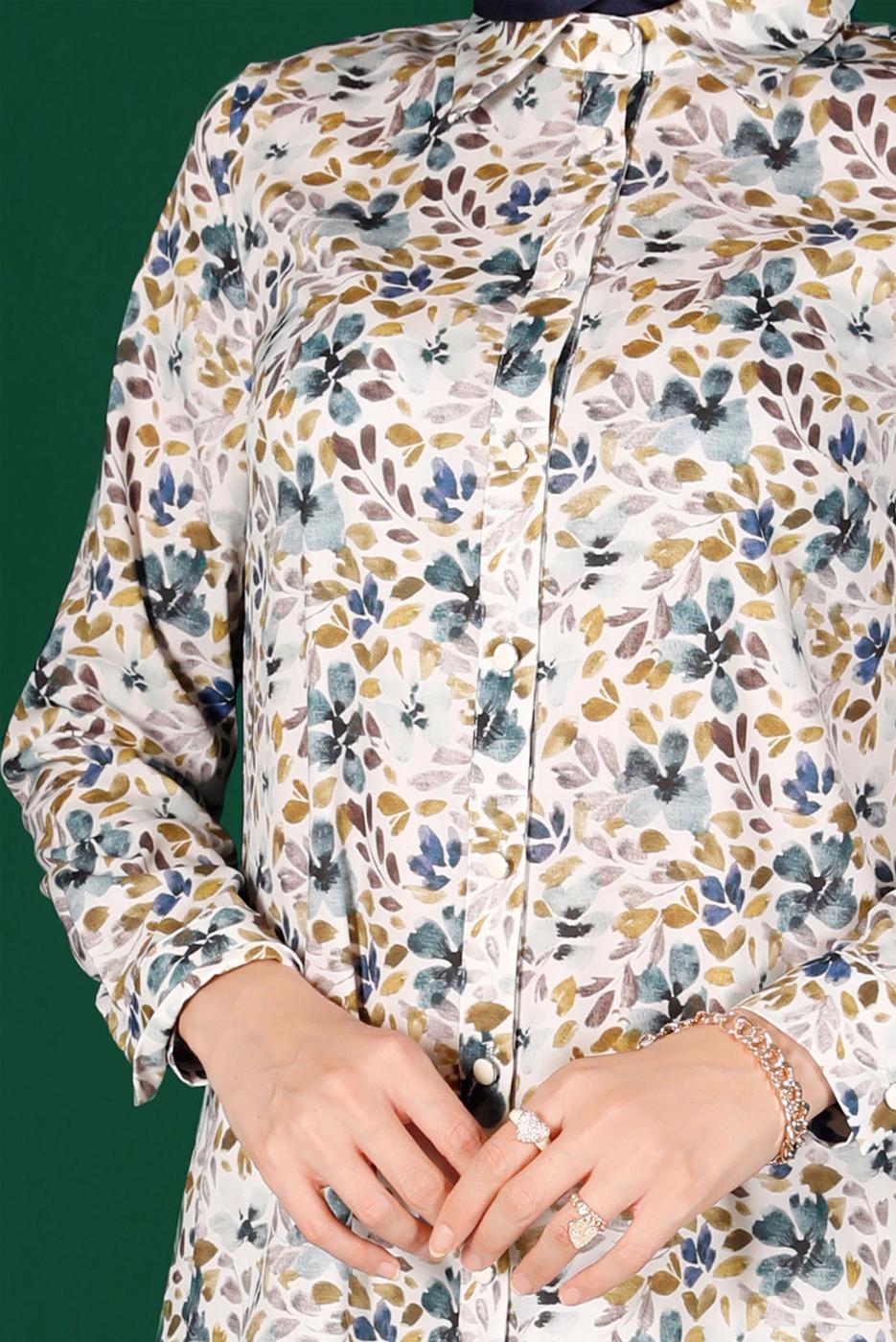 Tesettür giyim SARI ALVİNA DESENLİ DÜĞMELİ TUNİK T 42904