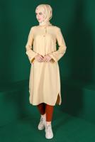 Tesettür giyim BEJ ALVİNA DÜĞMELİ TUNİK T 42914