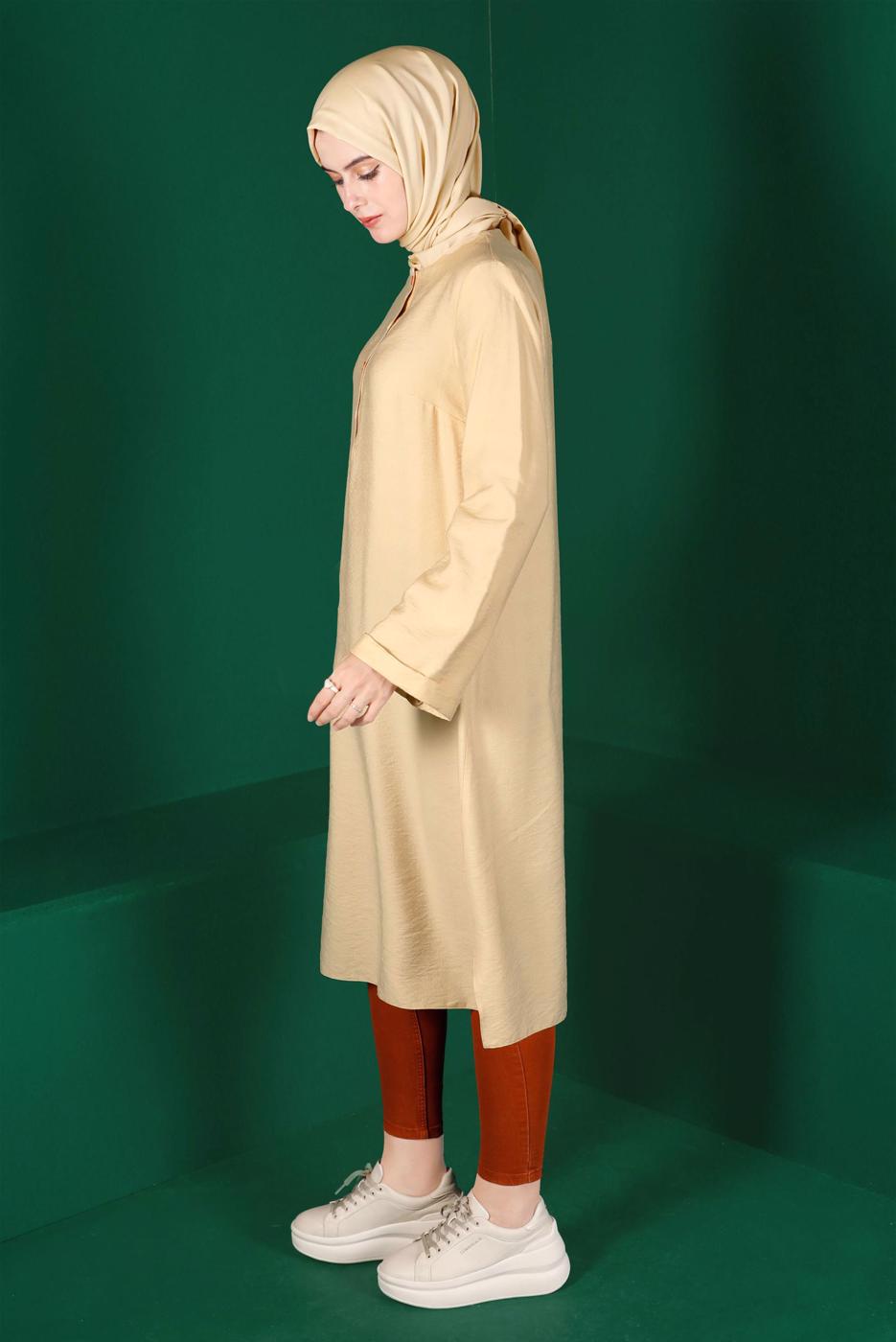 Tesettür giyim BEJ ALVİNA DÜĞMELİ TUNİK T 42914