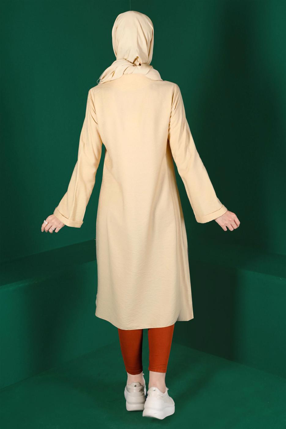 Tesettür giyim BEJ ALVİNA DÜĞMELİ TUNİK T 42914