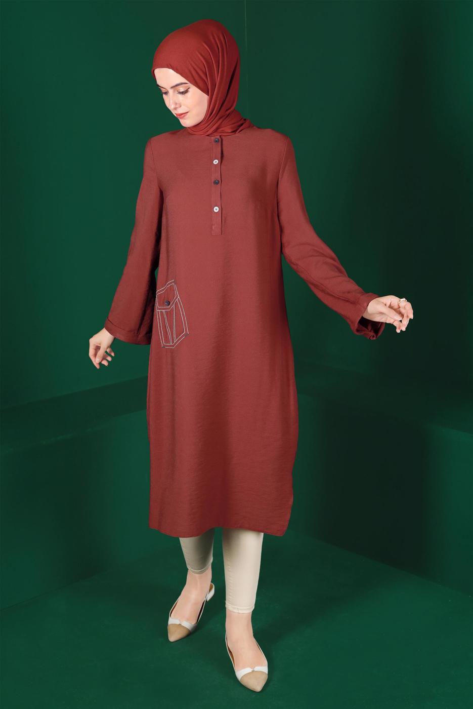 Tesettür giyim BORDO ALVİNA DÜĞMELİ TUNİK T 42914