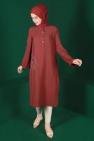 Tesettür giyim BORDO ALVİNA DÜĞMELİ TUNİK T 42914