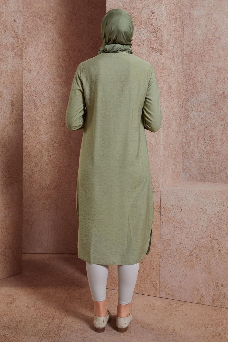 Tesettür giyim YEŞİL ALVİNA DÜĞMELİ TUNİK T 42914