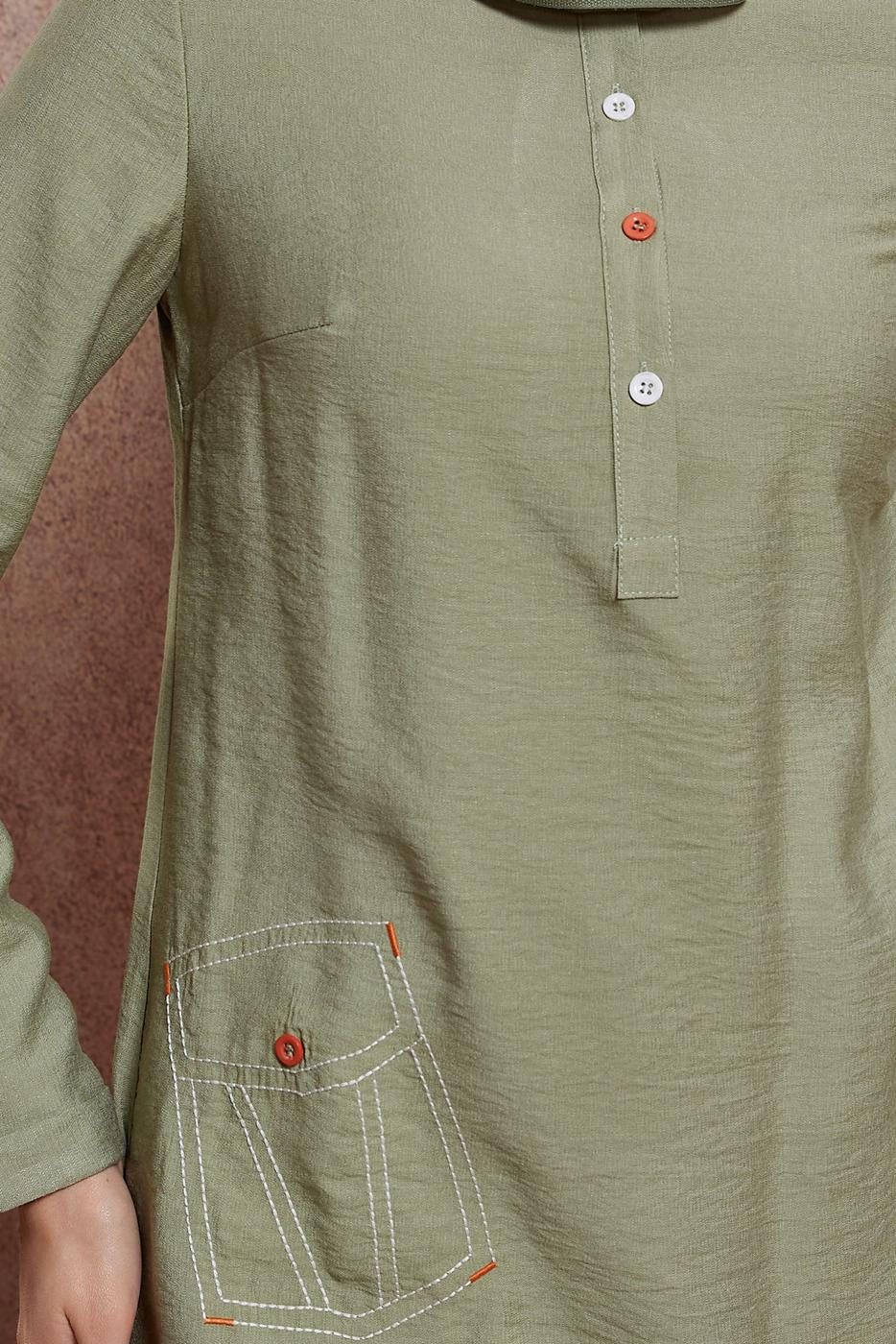 Tesettür giyim YEŞİL ALVİNA DÜĞMELİ TUNİK T 42914