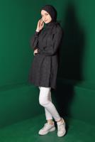 Tesettür giyim SİYAH ALVİNA BAĞLAMA DETAYLI FİSTOLU TUNİK T 42927