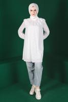 Tesettür giyim KREM ALVİNA BAĞLAMA DETAYLI FİSTOLU TUNİK T 42927