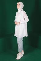 Tesettür giyim KREM ALVİNA BAĞLAMA DETAYLI FİSTOLU TUNİK T 42927