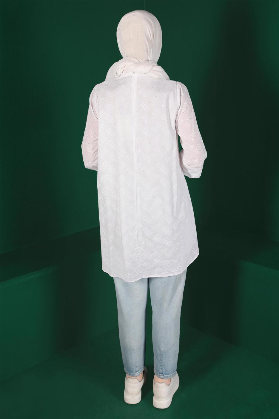 Tesettür giyim KREM ALVİNA BAĞLAMA DETAYLI FİSTOLU TUNİK T 42927