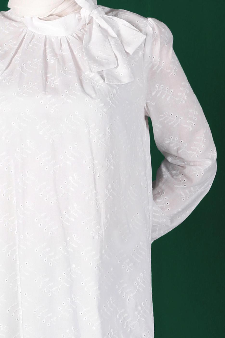 Tesettür giyim KREM ALVİNA BAĞLAMA DETAYLI FİSTOLU TUNİK T 42927