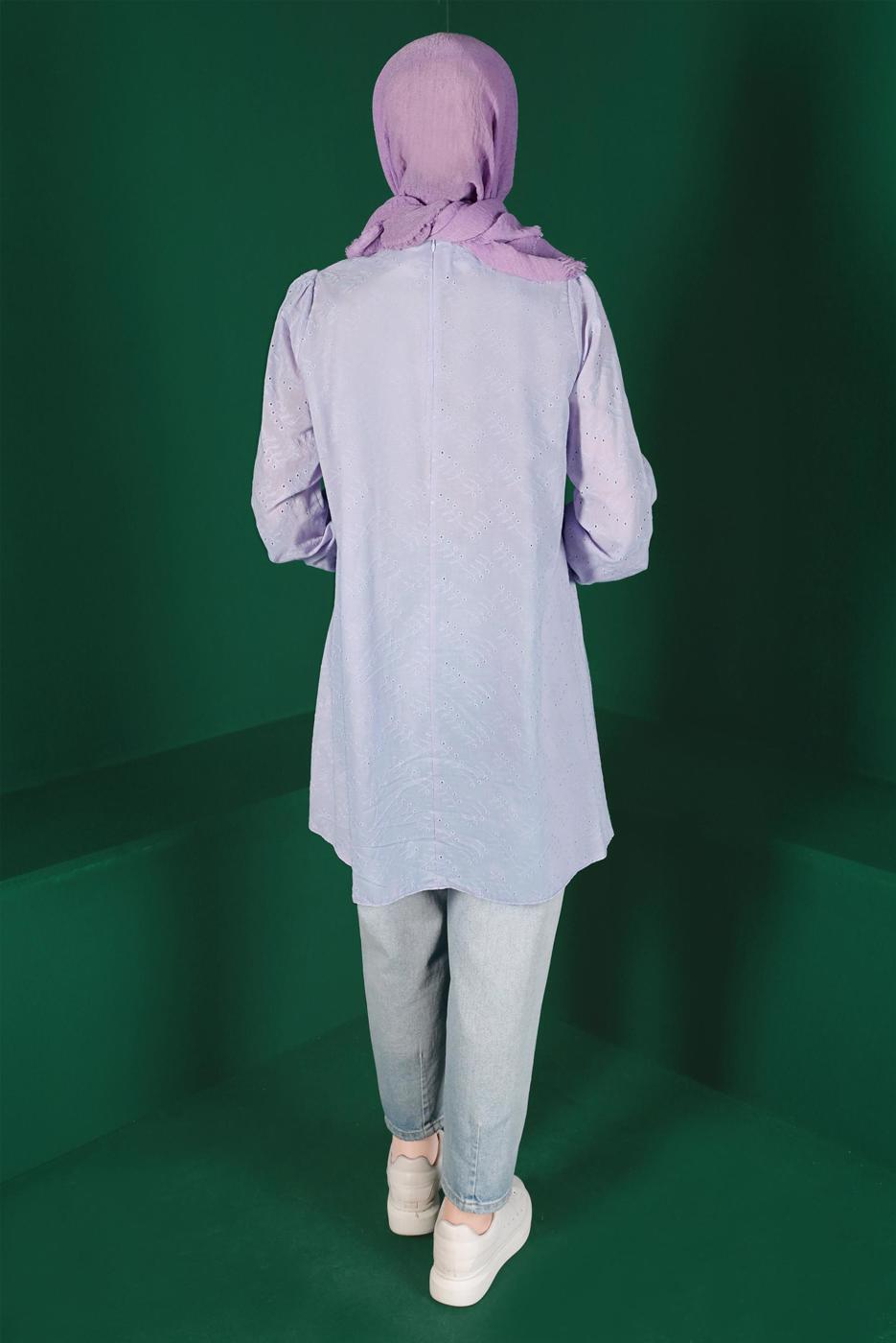 Tesettür giyim MOR ALVİNA BAĞLAMA DETAYLI FİSTOLU TUNİK T 42927