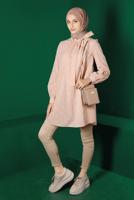 Tesettür giyim BEJ ALVİNA BAĞLAMA DETAYLI FİSTOLU TUNİK T 42927