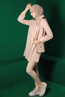 Tesettür giyim BEJ ALVİNA BAĞLAMA DETAYLI FİSTOLU TUNİK T 42927