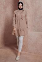 Tesettür giyim BEJ ALVİNA PUANTİYE DESENLİ TUNİK T 42932