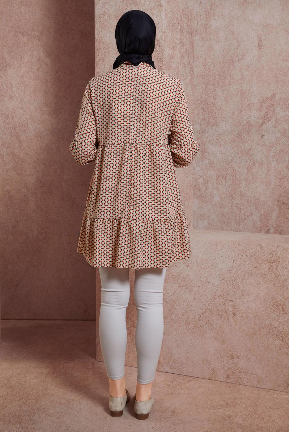 Tesettür giyim BEJ ALVİNA PUANTİYE DESENLİ TUNİK T 42932