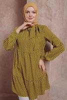 Tesettür giyim YEŞİL ALVİNA PUANTİYE DESENLİ TUNİK T 42932