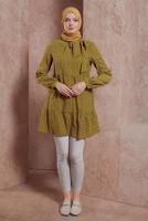 Tesettür giyim YEŞİL ALVİNA PUANTİYE DESENLİ TUNİK T 42932