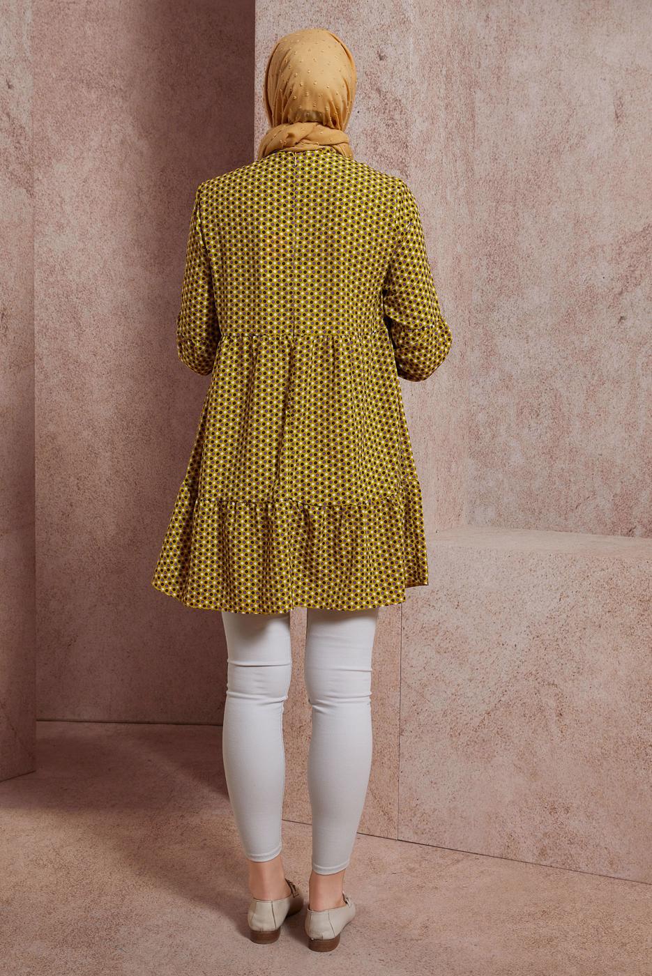 Tesettür giyim YEŞİL ALVİNA PUANTİYE DESENLİ TUNİK T 42932