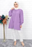 Tesettür giyim MOR BOYDAN DÜĞMELİ SALAŞ TUNİK 5125 