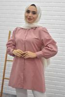 Tesettür giyim PEMBE BOYDAN DÜĞMELİ SALAŞ TUNİK 5125 