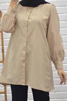 Tesettür giyim BEJ BOYDAN DÜĞMELİ SALAŞ TUNİK 5125 