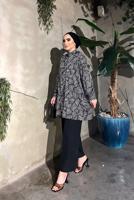 Tesettür giyim SİYAH ÇİZGİLİ SATEN TUNİK 551-2