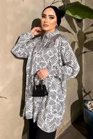 Tesettür giyim BEYAZ ÇİZGİLİ SATEN TUNİK 551-2