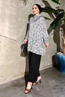 Tesettür giyim BEYAZ ÇİZGİLİ SATEN TUNİK 551-2