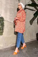 Tesettür giyim TURUNCU ÇİZGİLİ SATEN TUNİK 551-2