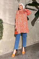 Tesettür giyim TURUNCU ÇİZGİLİ SATEN TUNİK 551-2