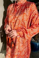 Tesettür giyim TURUNCU ÇİZGİLİ SATEN TUNİK 551-2