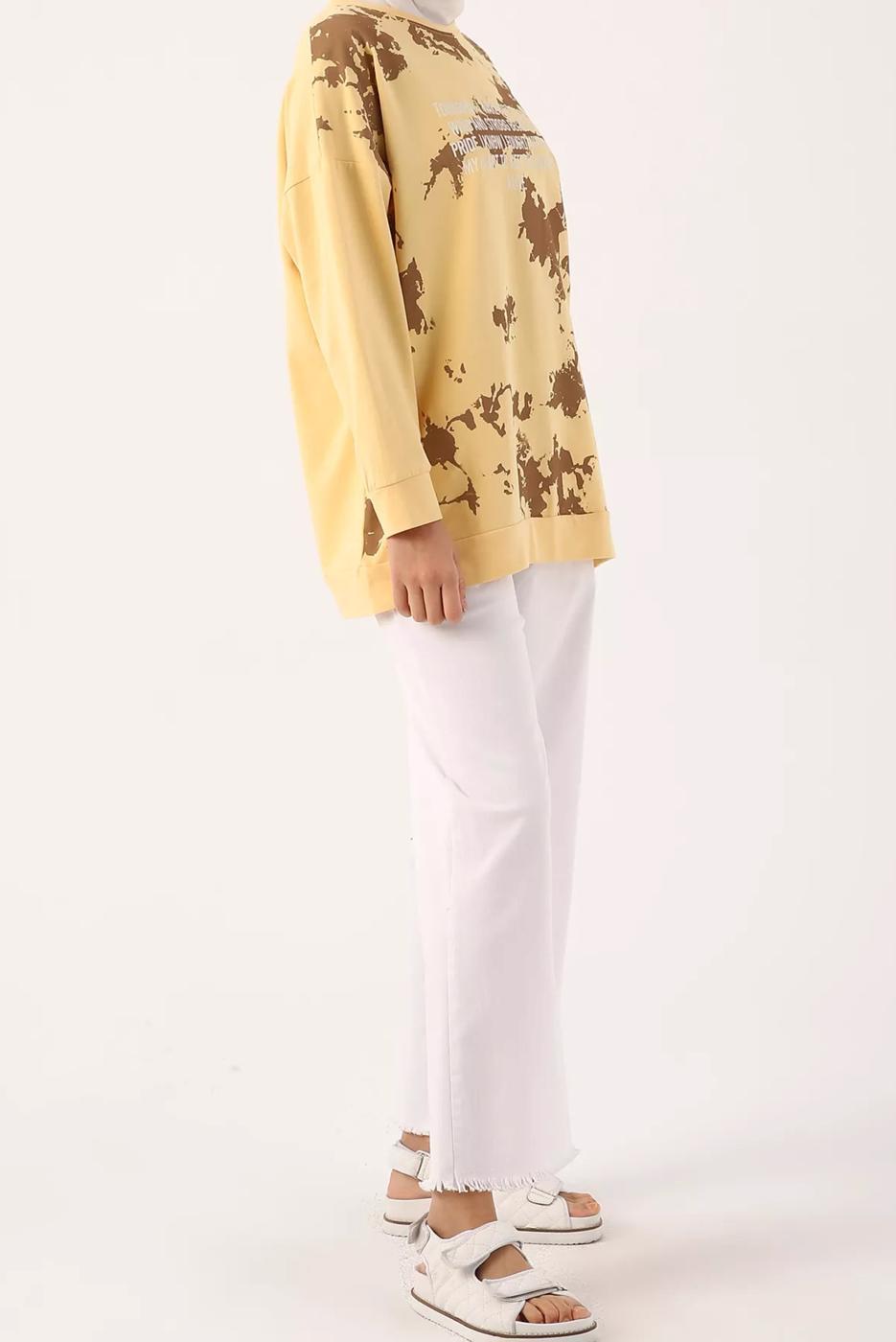 Vêtements hijab JAUNE TIE-DYE IMPRIMÉ SLOGAN TUNIQUE 62001