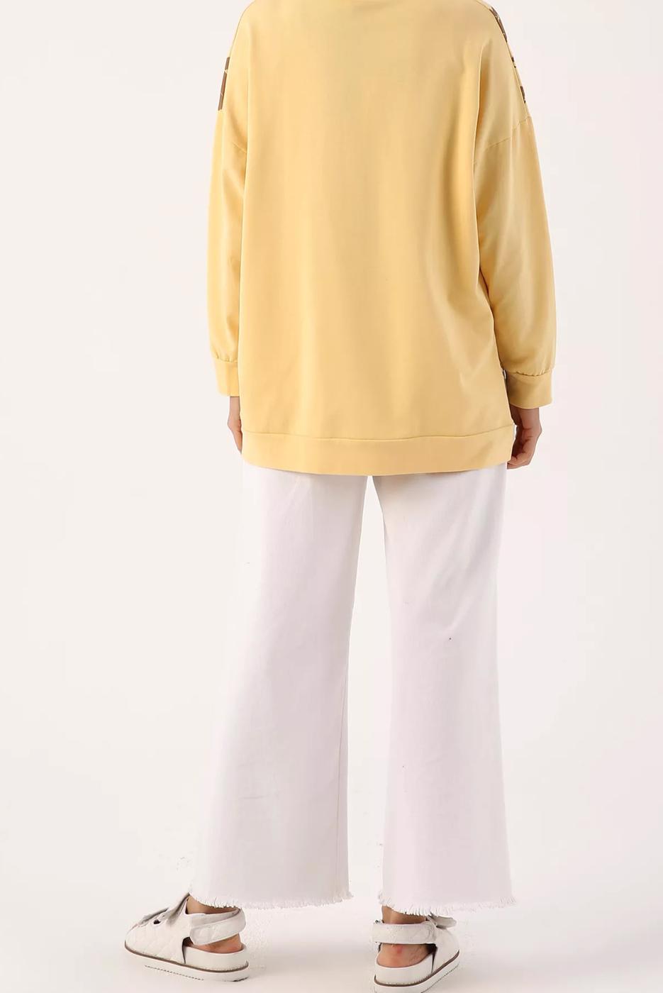 Vêtements hijab JAUNE TIE-DYE IMPRIMÉ SLOGAN TUNIQUE 62001