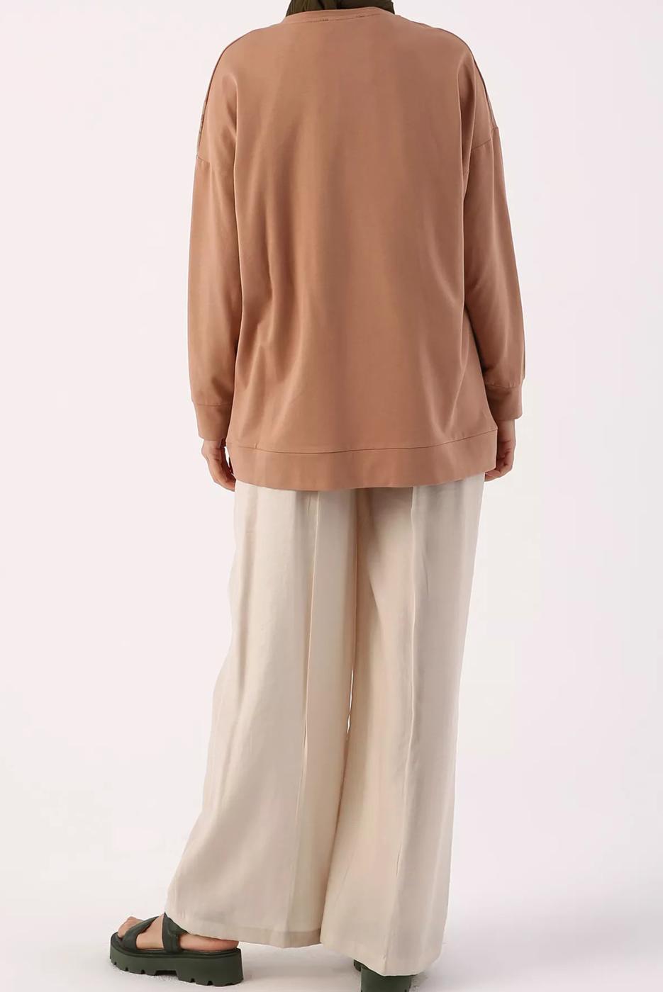 Hijab clothing BROWN TIE-DYE SLOGAN PRINT DETAIL TUNIC 62001 