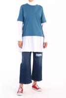 Tesettür giyim MAVİ İKİ RENK TUNİK 66005 