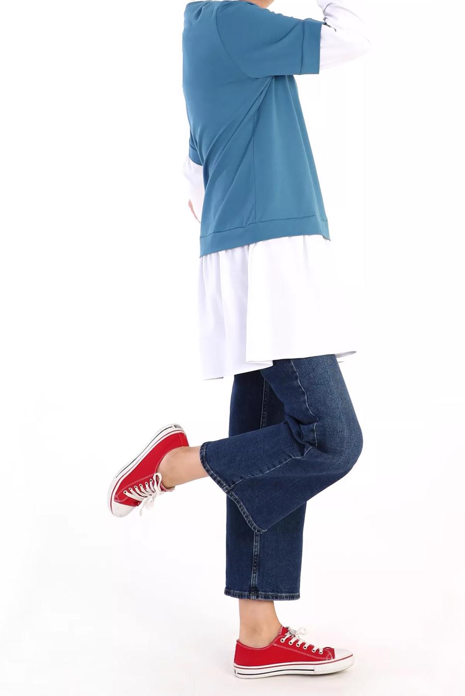 Tesettür giyim MAVİ İKİ RENK TUNİK 66005 