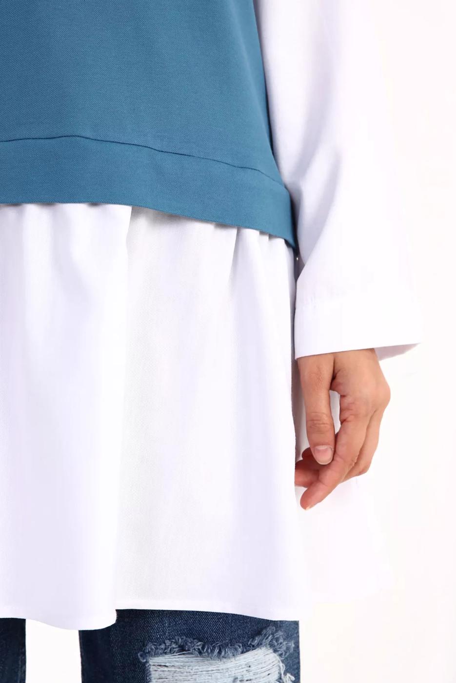 Tesettür giyim MAVİ İKİ RENK TUNİK 66005 