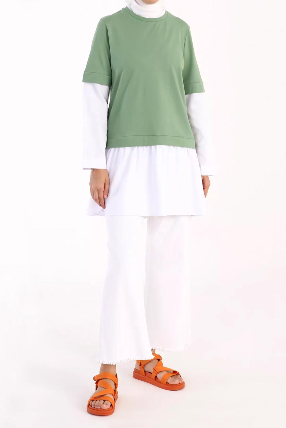 Tesettür giyim YEŞİL İKİ RENK TUNİK 66005 