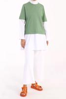 Tesettür giyim YEŞİL İKİ RENK TUNİK 66005 