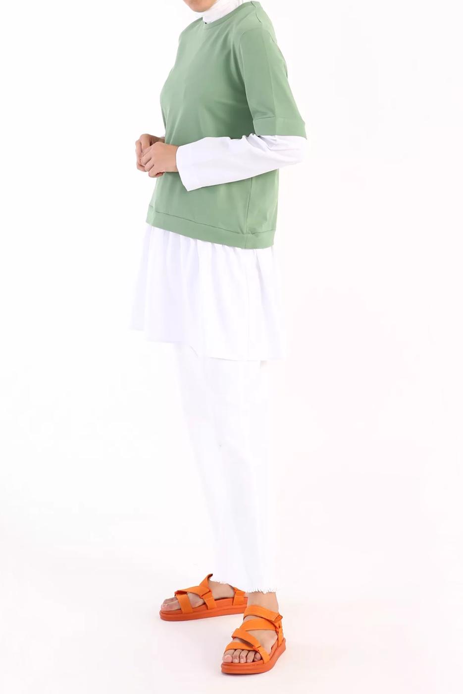 Tesettür giyim YEŞİL İKİ RENK TUNİK 66005 