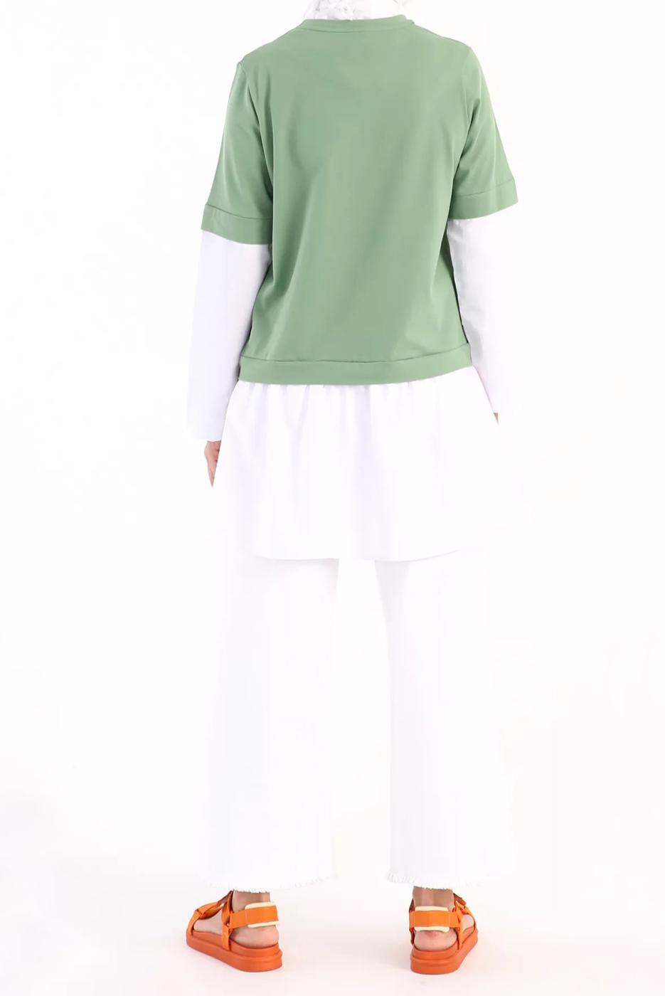 Tesettür giyim YEŞİL İKİ RENK TUNİK 66005 